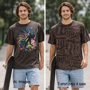 Reversible Ocean Pacific OP Men L Brown Graphic Surfer T-Shirt Psychedelic Skate